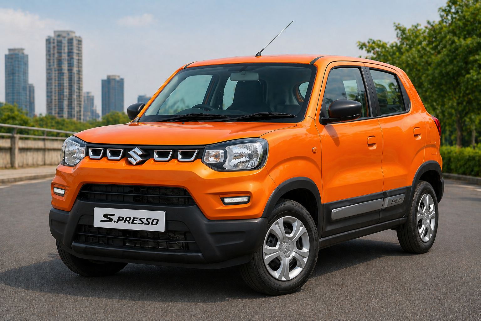 Maruti S-Presso का फ्रंट साइड व्यू – 5 लाख के अंदर SUV लुक वाली कार