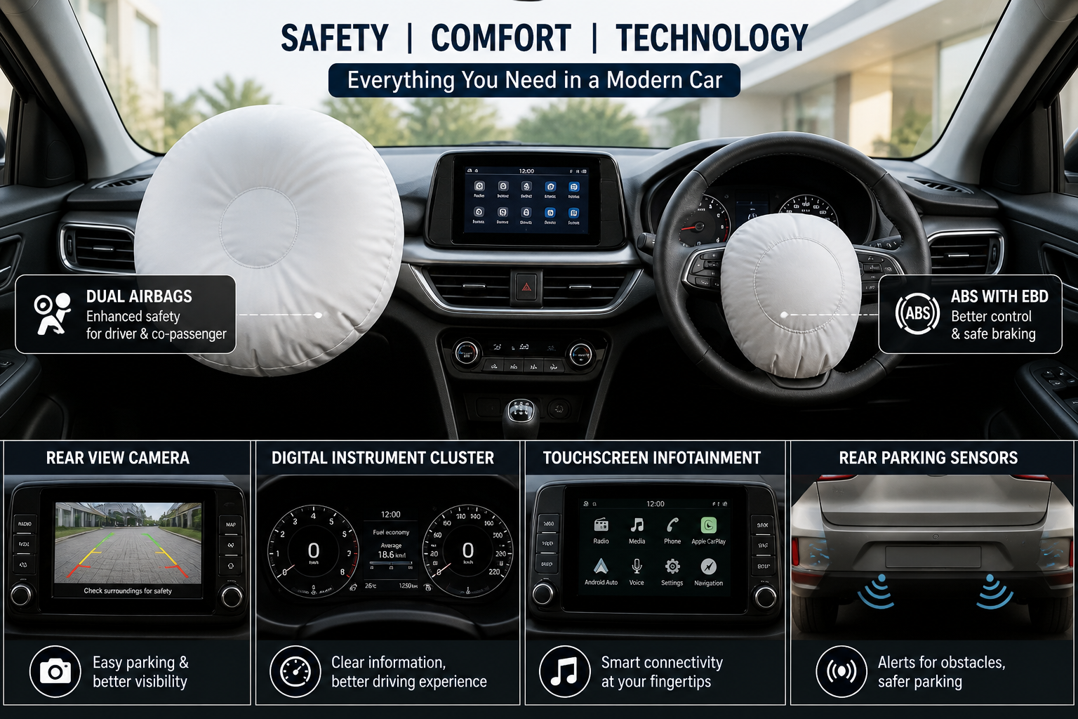 car safety features airbags abs rear camera india