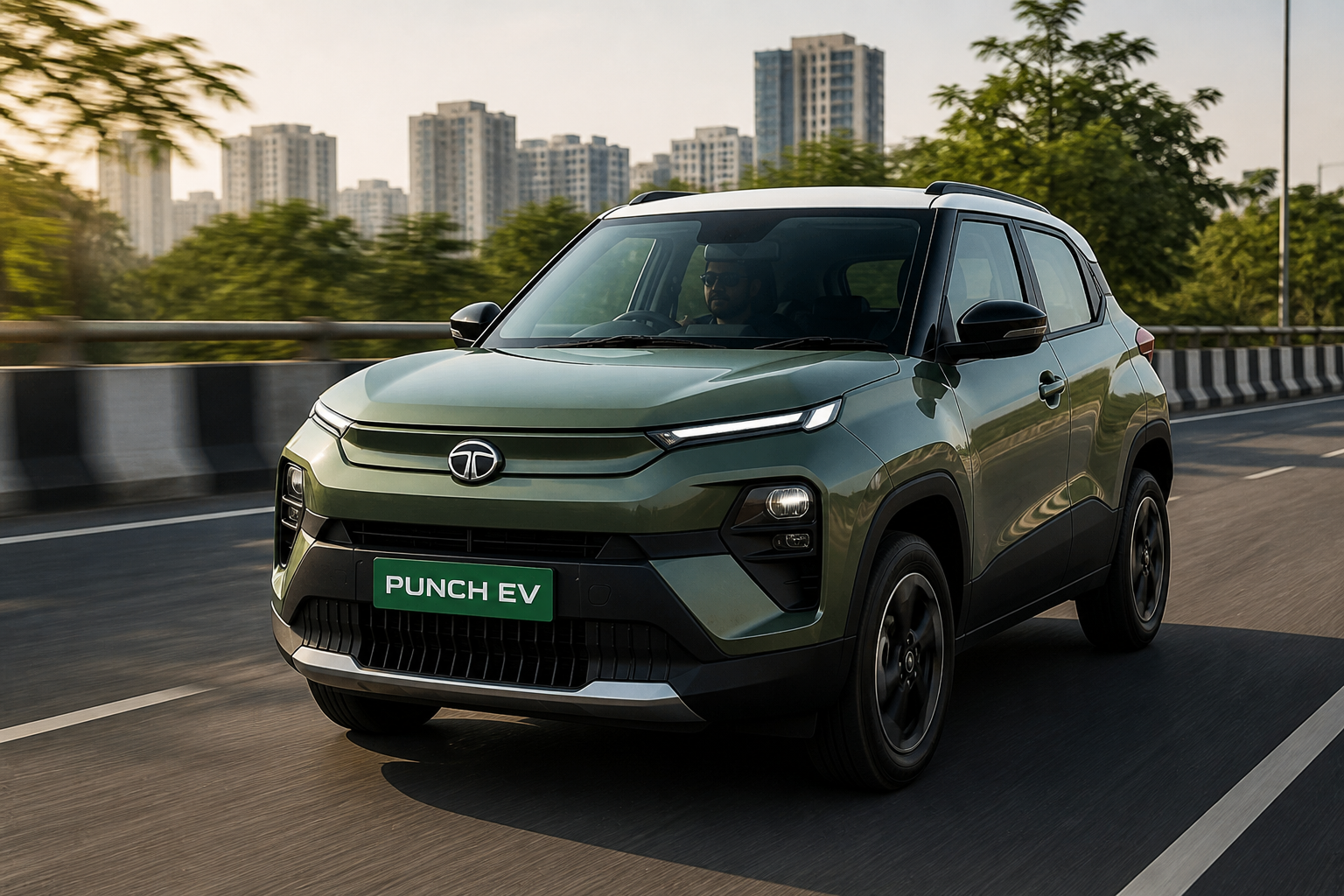 Tata Punch EV driving on road India