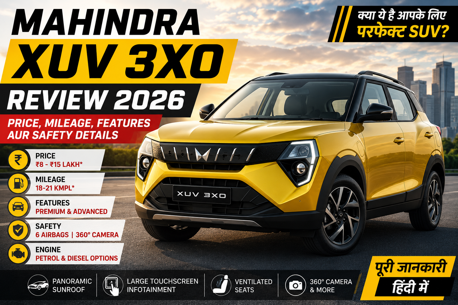 Mahindra XUV 3XO Review 2026 – Price, Mileage, Features aur Safety Details