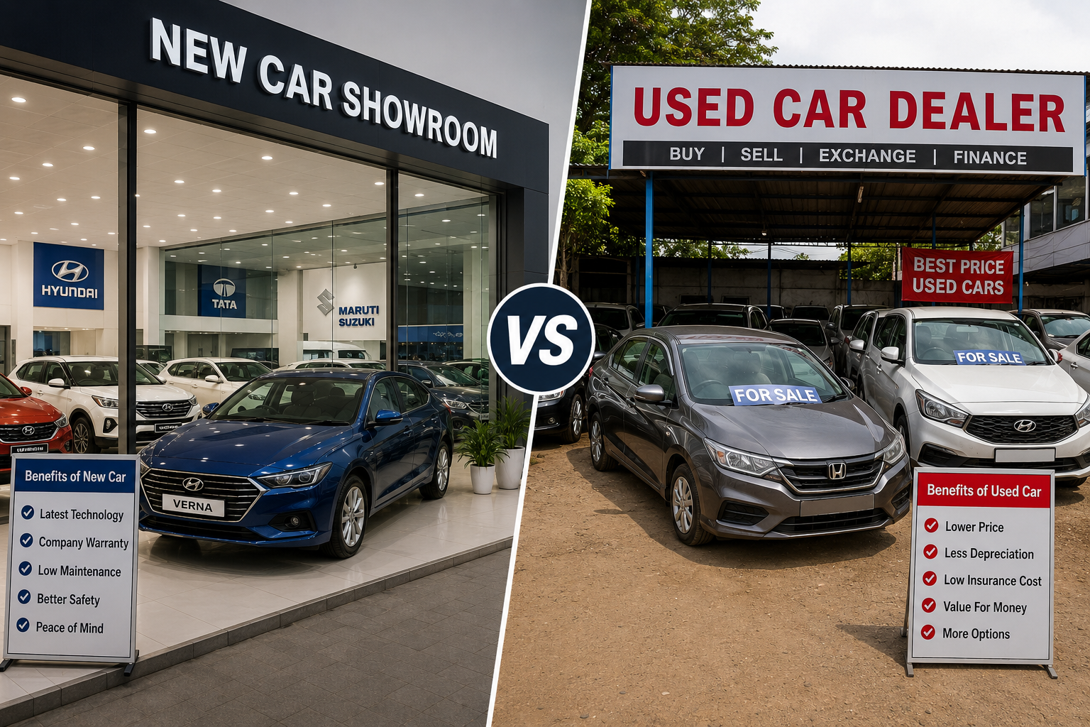 New car showroom and second hand car dealer comparison